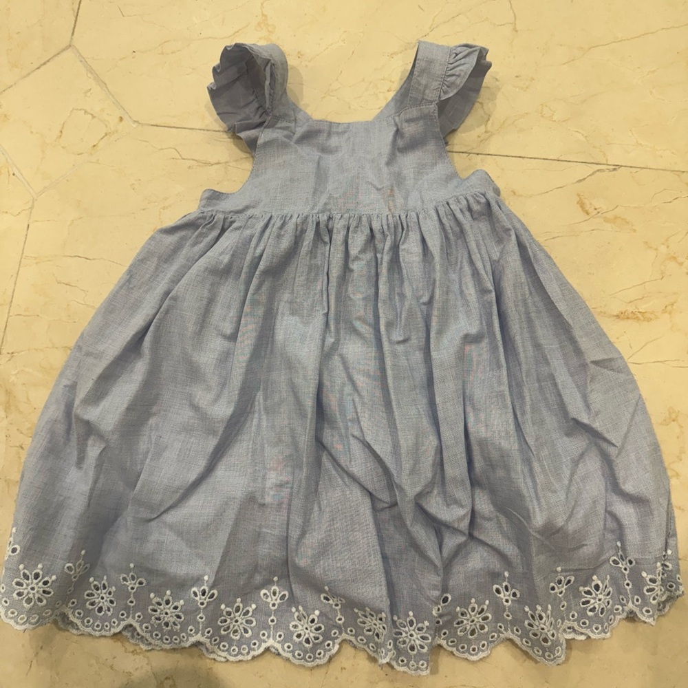 Girls Baby Boden Pinafore Dress - Light Blue Broderie